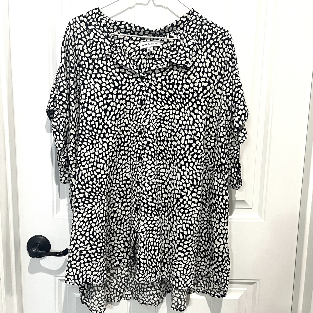 Alex & Jordan Women's‎ 3X Sleeveless Buttoned Pattern Blouse Rayon Workgorp